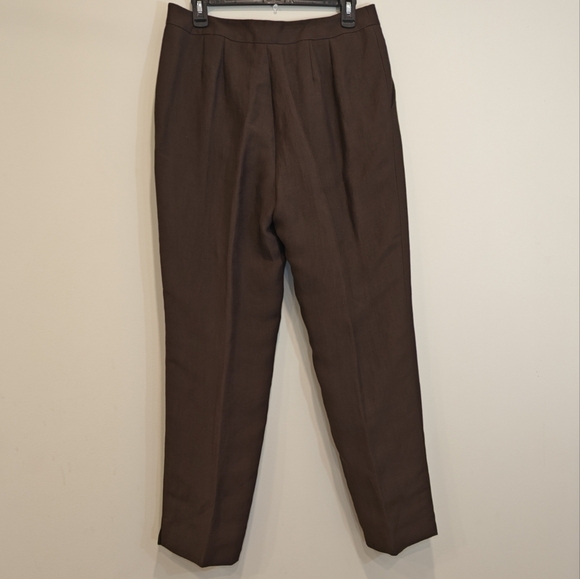 Dana Buchman Brown Women's Pleated Linen Trousers Pants Size 10 Travelers Crease - Picture 3 of 5
